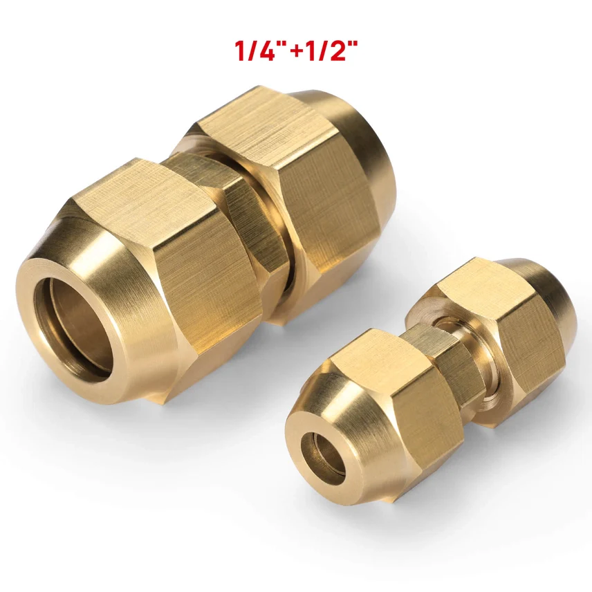 HVAC Flare Coupler Connectors for Traditional Refrigerant Line Sets | 1/4 x 3/8, 1/4 x 1/2, 1/4 x 5/8, 3/4 x 3/8 Brass Line Set Unions for Mini Split & Residential HVAC Systems - Image 3