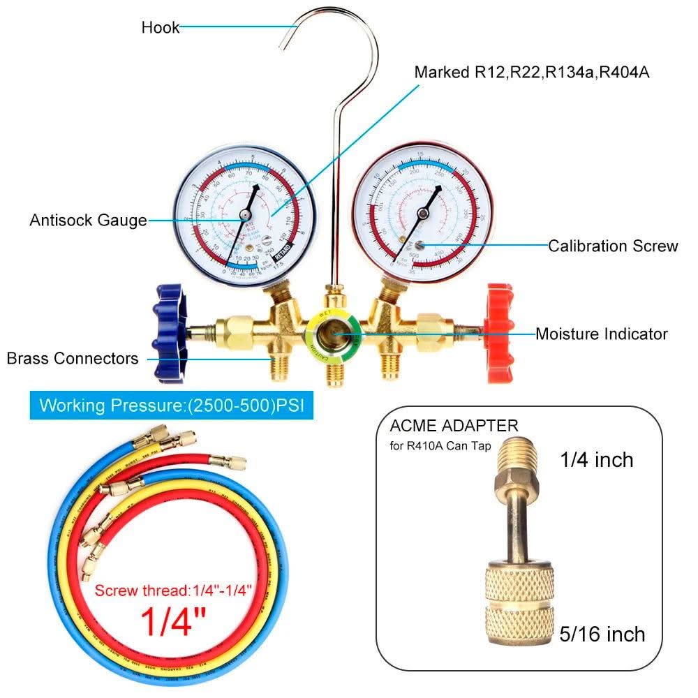 Budget-Friendly R-410A Refrigerant Manifold Gauge Set – AC Kit with Hoses and Adapter for Mini Split Systems - Image 3